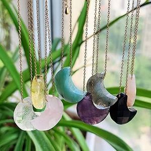 Collar con Colgante de Luna Creciente de Piedras Preciosas Naturales Multicolores, Joyería de Cristal Curativa - Product Image 1