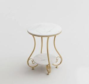 Modern Round <b>Marble</b> <b>Top</b> Console <b>Table</b> with Metal Pedestal Base for Bedroom Furniture - Product Image 2