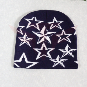 Bonnet en jacquard respirant et imperméable à motif étoile bleue, taille adulte unisexe 56-58 cm, bonnet d'hiver décontracté en laine tricotée à la machine - Product Image 4