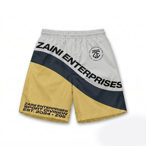 Shorts coupe-vent pour hommes 120 GSM en micro-polyester léger blanc, noir, moutarde avec panneau incurvé et impression par sublimation de logo personnalisé - Product Image 2