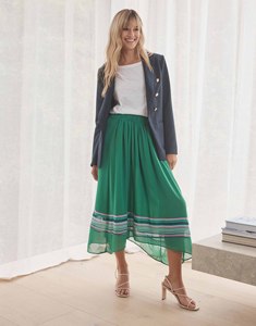Women's Green A-Line Ankle-Length Skirt Floral Hem Natural Waist Chiffon Casual Summer <b>Dress</b> Style Eco-Friendly Breathable Soft - Product Image 4