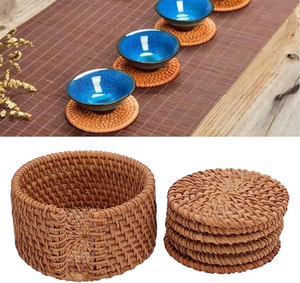 Sous-verres ronds en rotin, 6 pièces, tapis isolants pour tasses à thé, couleurs personnalisées et forme circulaire, en promotion - Product Image 5