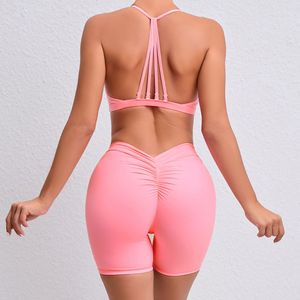 2 Piece Yoga Set Women Crisscross Strap Ruched Butt High Waist Shorts Solid Black Active Stretch - Product Image 4