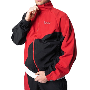 Ensemble de survêtement coupe-vent imprimé color block rouge et noir, séchage rapide, respirant, avec cordon de serrage, vêtements de sport personnalisables avec logo - Product Image 5