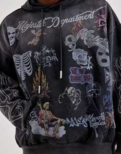 2026 Sweat à capuche zippé pour homme, style streetwear, imprimé DTG avec strass, en molleton bouclette, de créateur, coupe oversize, grammage lourd, motif camouflage - Product Image 5