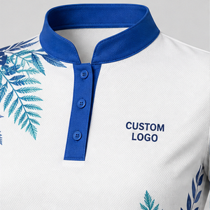 Polo pour femme personnalisé blanc, bleu sarcelle, imprimé botanique fougère, séchage rapide, respirant, manches courtes, uniforme d'équipe de golf WPS-0833 - Product Image 6