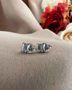 Moissanite Emerald & Heart Cut Diamond <b>Stud</b> <b>Earrings</b> For Women's 925 <b>Silver</b> With Fine Jewelry Engagement for Bridles Gift - Product Image 4