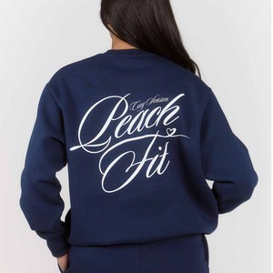 Women's Navy Blue Fleece Crew Neck Sweatshirt <b>Peach</b> Fit Letter Print Casual Loose Fit All Seasons Daily Wear 100% Cotton - Product Image 6