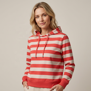 Sudadera con Capucha a Rayas Unisex, Corte Regular, Tejida, Informal, para Otoño, con Patrón Rojo y Blanco - Product Image 4