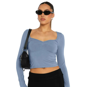 Camisetas de Manga Larga con Cuello Cuadrado y Logotipo Personalizado para Mujer, Top Corto Moderno de Alta Calidad para Damas - Product Image 4