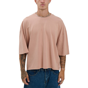 Men's Oversized <b>Pink</b> Cotton T-Shirt Short Sleeve O-Neck Casual <b>Plain</b> Jersey Fit Solid Color Knitted Streetwear Style - Product Image 1