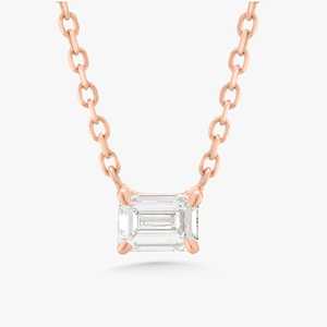 Colliers pendentifs solitaires délicats pour usage quotidien et superposition, 17 pouces, fermoir mousqueton, or massif 14k 18k, diamant de laboratoire taille émeraude - Product Image 4