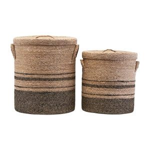 Handwoven cylindrical <b>storage</b> basket With Handle & Lid High Quality Natural Seagrass Eco-friendly <b>Storage</b> Basket - Product Image 4