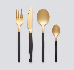Modern <b>Gold</b> Plated Flatware Set With <b>Black</b> Handles Matte Finish Dishwasher Safe Wedding Dining Utensils - Product Image 1