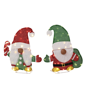 Set di 2 Decorazioni Natalizie Impermeabili a Forma di Gnomo con Bastoncino di Zucchero, Pre-illuminato, 2D, 80 Luci LED Bianco Caldo per Esterni - Product Image 1