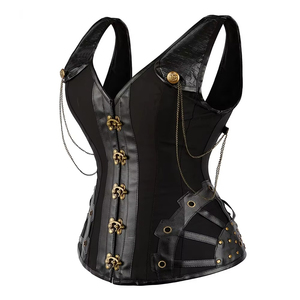 Women <b>Black</b> Leather Look Underbust <b>Corset</b> Shapewear Breathable Firm Control Tummy Slimming Waist Trainer Daily Wear - Product Image 1