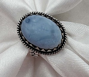 Anillo de ágata azul natural con baño de plata, hecho a mano, con diseño de corte ovalado, joyería para mujer, venta al por mayor, anillo listo para usar. - Product Image 5
