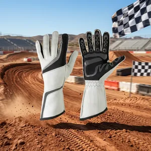 Gants de karting unisexes à doigts entiers en cuir beige et noir, antidérapants, pour la conduite en extérieur, style à enfiler - Product Image 6