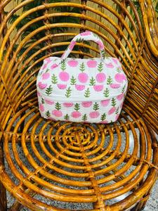 Premium Quilted Cotton Makeup Bag Printed Travel Cosmetic Organizer Zipper Vanity Pouch Reusable <b>Toiletry</b> <b>Storage</b> Case hand bag - Product Image 4