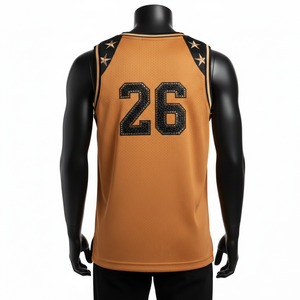 Camiseta de baloncesto para hombre, tejido de malla transpirable GSM, panel de punto, logotipo personalizado termoadhesivo, camiseta sin mangas 100% algodón, corte holgado, estampada. - Product Image 2