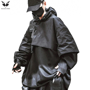 Sweat-shirt fonctionnel imperméable de style urbain avec capuche amovible et poches cargo, noir, Techwear - Product Image 3