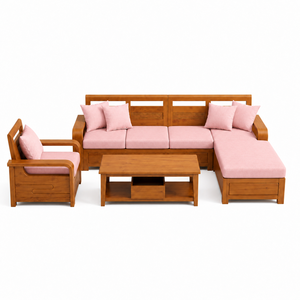 Sofá Seccional en Forma de L de Tela Rosa Suave Moderno con Estructura de Madera Maciza y Asientos Acolchados para Salas de Estar Contemporáneas - Product Image 1