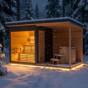Sauna Exterior Premium <span class=keywords><strong>con</strong></span> Bañera de Hidromasaje Frío, Cabina de Sauna Prefabricada de Madera Termotratada para Jardín, Kit de Spa para Recuperación y Bienestar - Product Image 1
