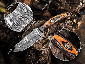 มีดใบตรงด้ามไม้ปักก้า ดามัสกัสสตีล พร้อมปลอกหนัง สำหรับล่าสัตว์และตั้งแคมป์ แบบพกพา รับผลิต ODM/OEM  ขั้นต่ำในการสั่งซื้อน้อย - Product Image 5