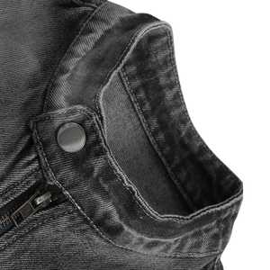 Blouson en jean vintage délavé pour homme, col montant, fermeture éclair, coupe droite, décontracté, 100 % coton, style motard, pour le quotidien - Product Image 3