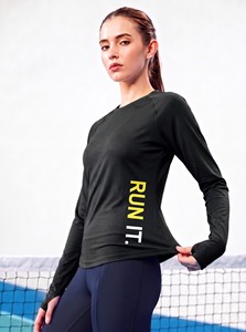 เสื้อยืดกีฬาแขนยาวทรงเข้ารูปสำหรับผู้หญิง ผ้าโพลีเอสเตอร์พิมพ์ลายซิลค์สกรีน ป้องกันรังสียูวี เหมาะสำหรับออกกำลังกาย - Product Image 3