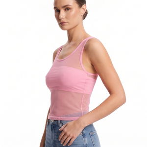 Débardeur en maille transparente 100% polyester pour femmes, col carré, sans manches, crop top sexy, style club, séchage rapide, transparent - Product Image 5