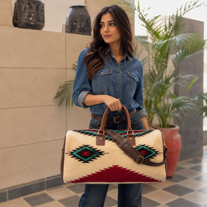 Nouveau véritable fait à la main Vintage Style aztèque en cuir usiné sacs polochons motif occidental en cuir véritable grands sacs de voyage multi-usages - Product Image 3