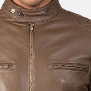 Wholesale Men's Winter Leather <b>Biker</b> <b>Jacket</b> Plaid/Letter Pattern Stand Collar Front Logo Windproof Breathable Casual Wear OEM - Product Image 6