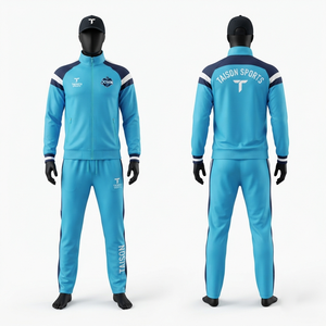 TAISON SPORTS 180 GSM Interlock Polyester Waterproof Fleece Hooded <b>Table</b> <b>Tennis</b> Uniform Sky Blue Navy Panel Custom Sublimation - Product Image 1
