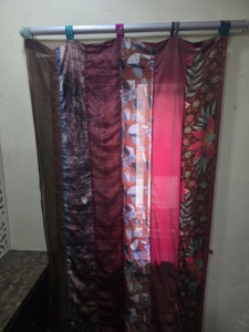 Traditional Chinese Style Handmade Vintage Silk Sari Patchwork Customizable Tab Top Translucent Door Drape Recycled Sari Curtain - Product Image 2