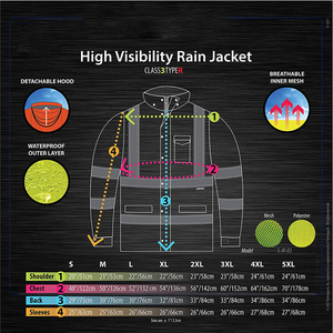 Chaqueta de Seguridad Tri Pro Sports ANSI CLASE 1, Amarillo Fluorescente, Oxford, Alta Visibilidad, Reflectante, Impermeable, Transpirable, Desmontable - Product Image 4
