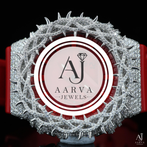 AARVA JEWELS Luxury Diamond Watch Stainless Steel Case Red <b>Rubber</b> Band Analog Quartz 45mm Round Dial Sapphire Crystal - Product Image 6
