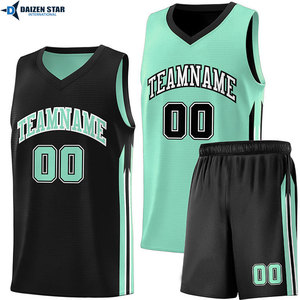 Custom Basketball Jersey Set Black Green V-Neck Sleeveless Mesh Moisture Wicking Polyester Adult Unisex Team Name Sublimation - Product Image 5