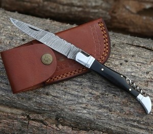 Cuchillo Plegable Artesanal Industrial/DIY de 9 Pulgadas con Hoja de Acero de Damasco y Mango de Cuerno, Cuchilla Recta de Cambio Rápido con Punta Clip para Camping - Product Image 1