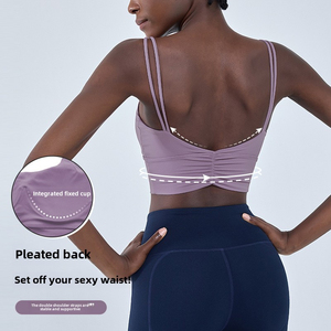 Soutien-gorge de sport sans coutures pour femme, dos nageur, maintien moyen, couleur unie, respirant, extensible, pour yoga et fitness, vêtement de sport - Product Image 5