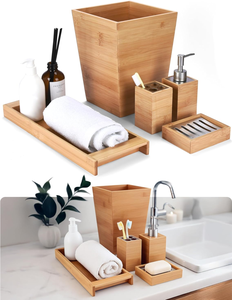 Juego de Accesorios de Baño Modernos y Naturales, 100% Materiales Crudos, Juego de Decoración de Baño de Bambú de 5 Piezas - Product Image 3