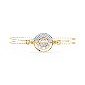 Bracelet de luxe en or jaune avec diamants ronds et cercle géométrique à double chaîne - Product Image 2