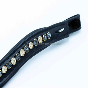 Équipement équestre Premium Quality Vegetable Drum Dyed Leather Horse brow band avec cristaux décoratifs diamante bling chain - Product Image 5