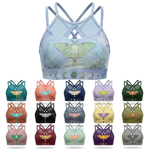 เสื้อชั้นในกีฬาแบบครอปท็อป ดีไซน์ตาข่ายสีสันตามสั่ง ไร้ตะเข็บ สายไขว้หลัง ระบายอากาศได้ดี น้ำหนักเบา - Product Image 1