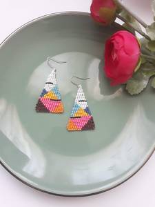 Pendientes de Flores Ovalados con Cuentas Hechas a Mano, Diseño Geométrico Multicolor, Joyería, Arte, Artesanía, Fiesta - Product Image 3