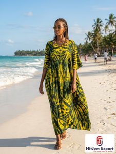 Women <b>Beach</b> <b>Kaftan</b> Dress Printed Loose Fit Resort Wear Silk Cotton Rayon Polyester Custom Production Bulk Supplier - Product Image 2