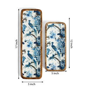 Mango Wooden Printed Rectangular Platter 2Pcs Set Handcrafted Elegant Design Decorative for Home and Restaurant Usage for Sell - Product Image 2