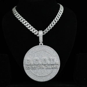 S925 Moissanite Gold Plated Shiny Bling Round Disc Customizable Lettering Silver Tone Twist <b>Rope</b> <b>Chain</b> Pendant Necklace for Men - Product Image 1