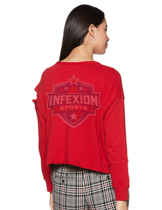 Women's <b>Red</b> Crewneck Sweatshirt With Front Logo And Side Cutout Design Casual Long Sleeve Knitted <b>Top</b> Autumn Wear - Product Image 5