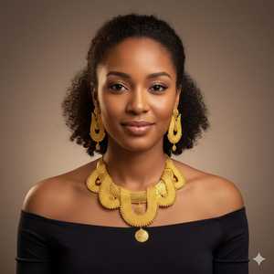 Designer 14K Gold Plated Copper Brass Bridal Wedding Engagement Party Gift <b>Statement</b> <b>Necklace</b> Earring Set Women | Classic - Product Image 2